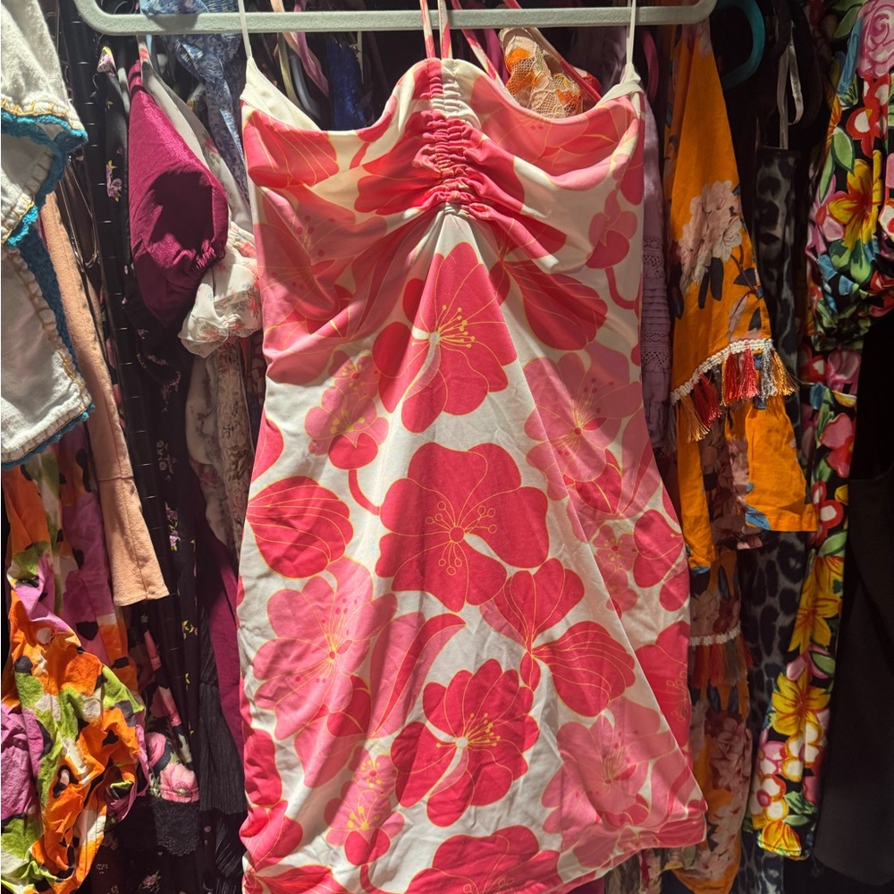 Floral Pink Backless Dress